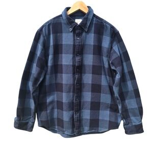 Club Monaco Mens Flannel Shirt Shacket Button-up Long Sleeve Blue Black Plaid XL